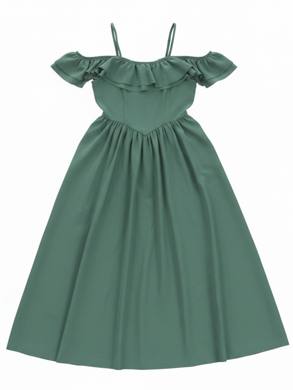 Olive Green Ruffled Off-Shoulder Maxi Dress